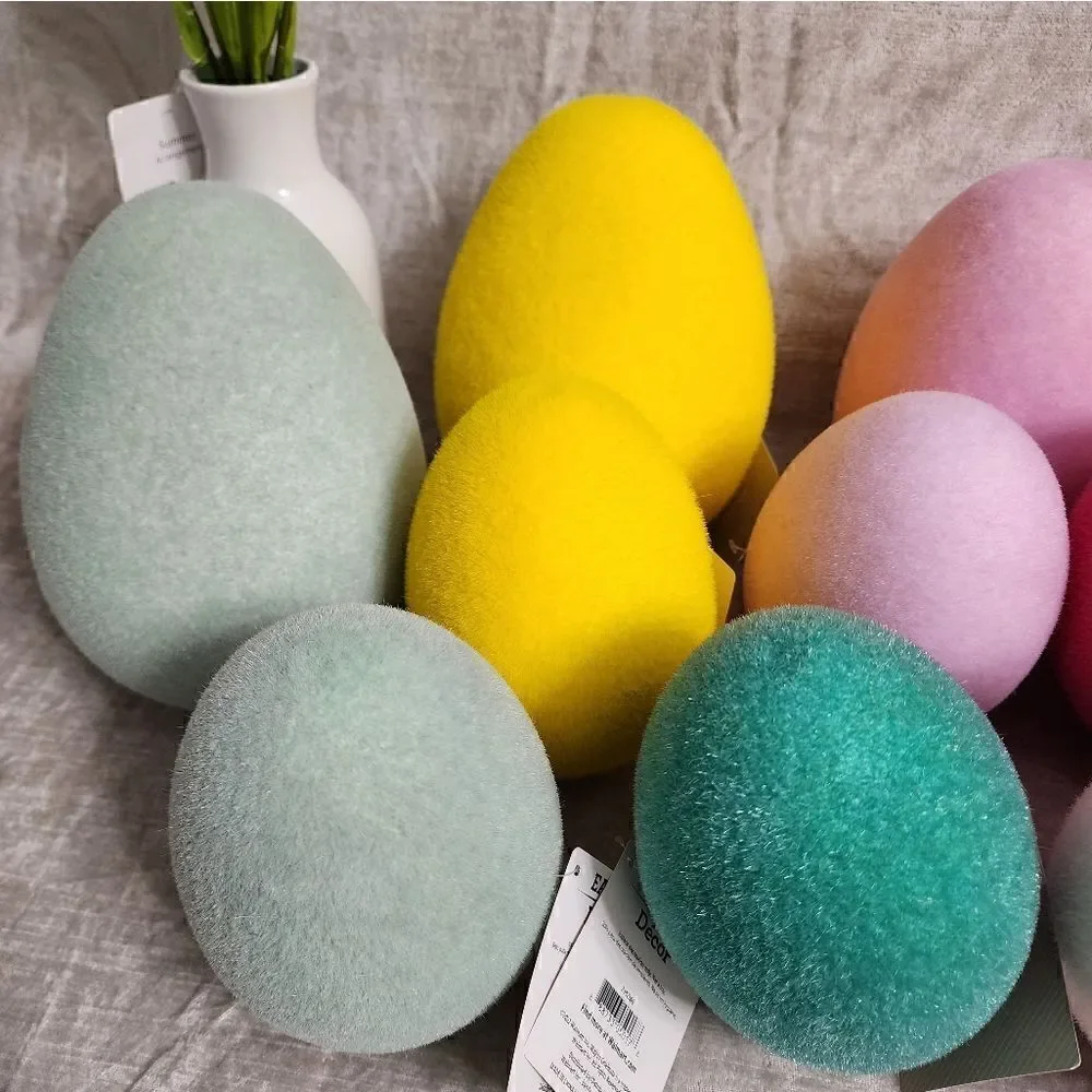 New Lot of 12 Easter Spring Decor Flocked Egg Bundle Large 8' and Medium 6'
